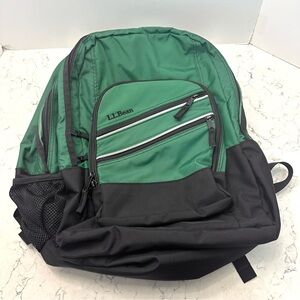 LL Bean Super Deluxe Green 41L Waterproof Nylon Reflective Striped Backpack